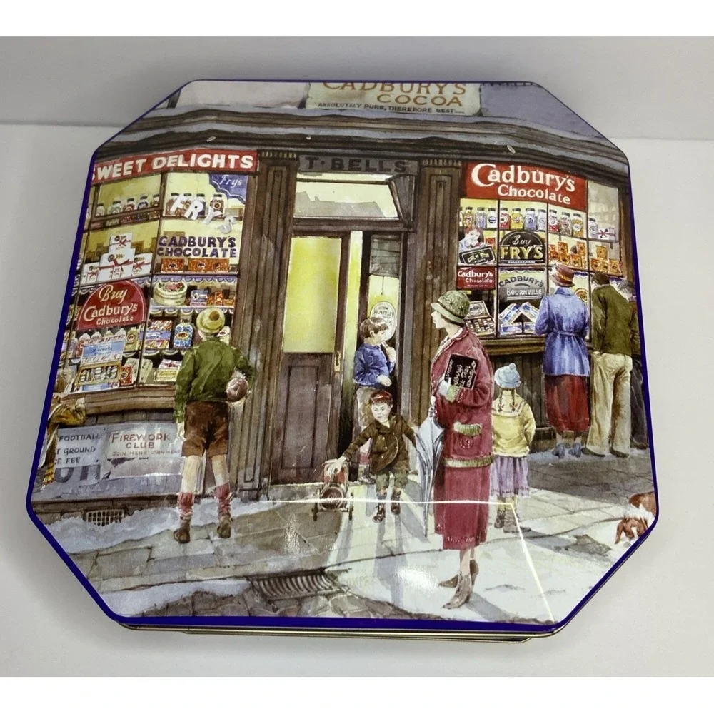 Cadbury Vintage Style Octagonal Cookie‎ Tin Sweet Shop Illustration Purple 700g